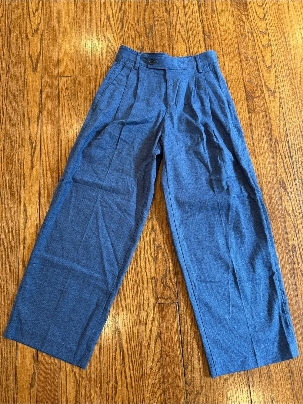 NWT Banana Republic Blue Linen-Blend Wide-Leg Pleated Trous